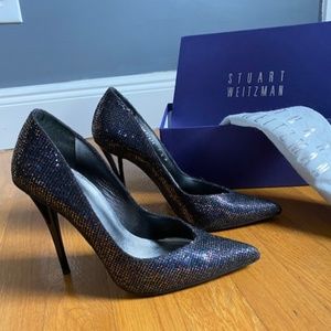 Stuart Weitzman, Glitter blue hells- The VENUS PUMP- Size M7.5